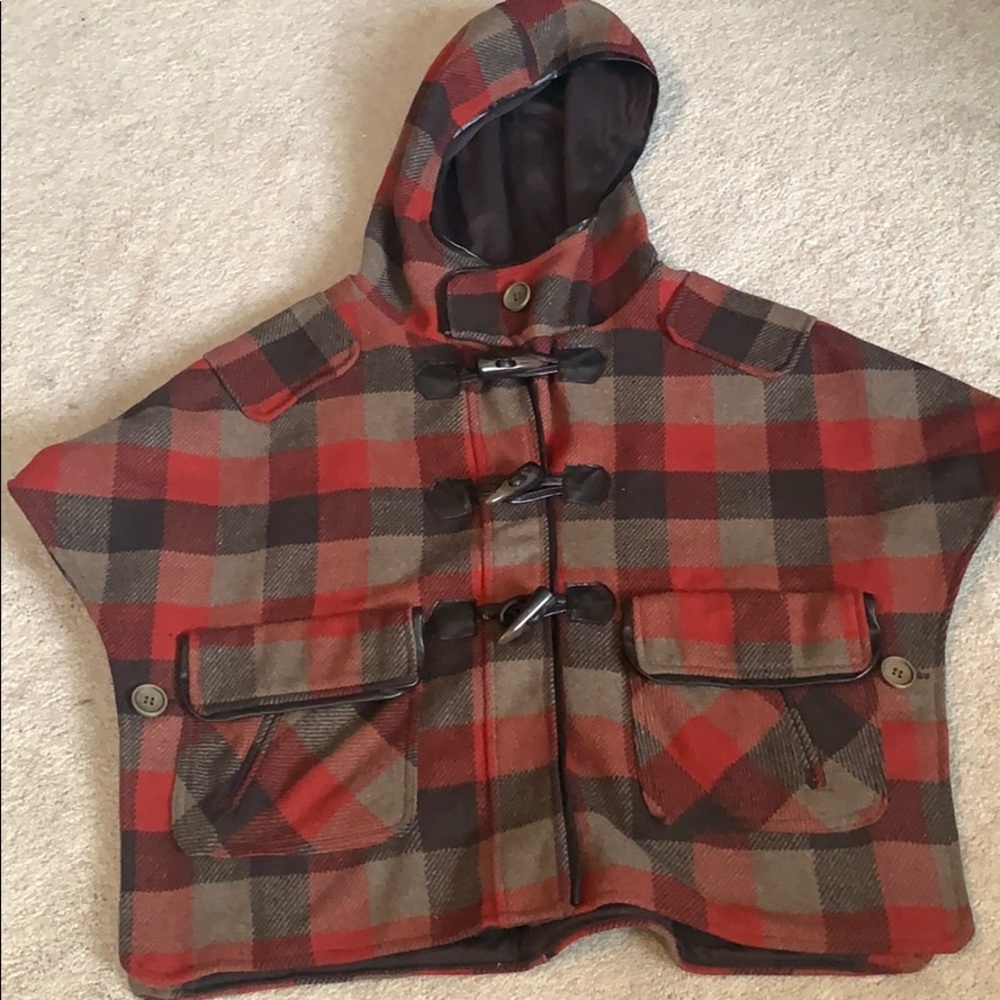 Red plaid cape jacket - size small